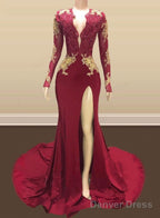 Long Mermaid Gold Red Lace Prom Dresses Mermaid Formal Gowns
