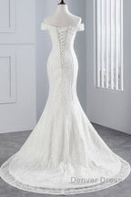 Long Mermaid Lace Off Shoulder Lace up Wedding Dresses