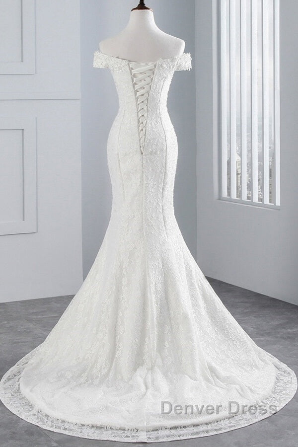 Long Mermaid Lace Off Shoulder Lace up Wedding Dresses