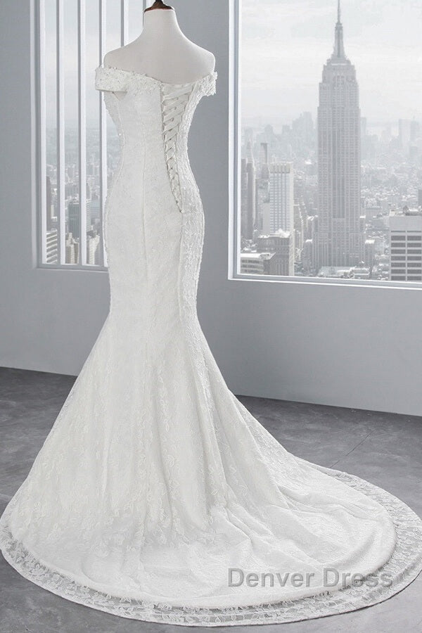 Long Mermaid Lace Off Shoulder Lace-up Wedding Dresses