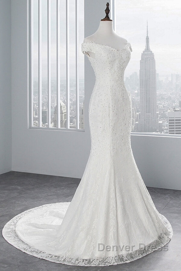 Long Mermaid Lace Off Shoulder Lace up Wedding Dresses