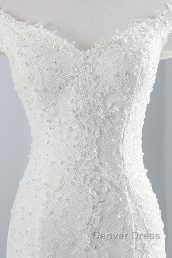 Long Mermaid Lace Off Shoulder Lace up Wedding Dresses
