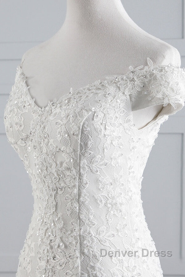Long Mermaid Lace Off Shoulder Lace up Wedding Dresses