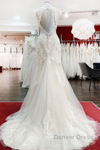 Long Mermaid Lace Sweetheart Open Back Wedding Dresses with Appliques Lace