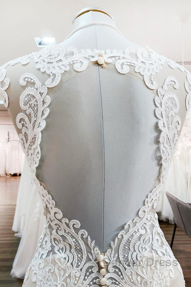 Long Mermaid Lace Sweetheart Open Back Wedding Dresses with Appliques Lace