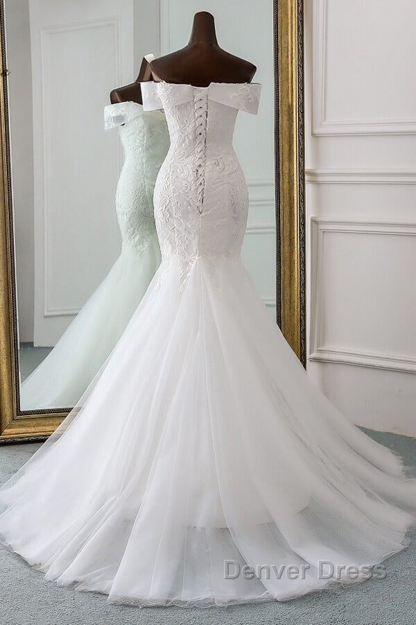 Long Mermaid Off the Shoulder Appliques Lace Tulle Wedding Dresses Secondary image
