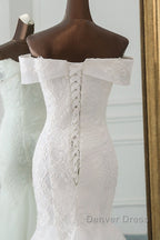 Long Mermaid Off the Shoulder Appliques Lace Tulle Wedding Dresses