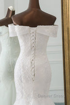Long Mermaid Off the Shoulder Appliques Lace Tulle Wedding Dresses
