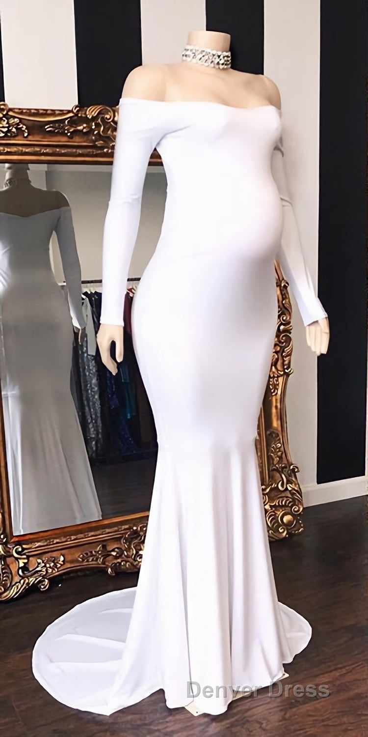 Long Mermaid Off The Shoulder Pregnant Prom Dresses with Sleeves Secondary image