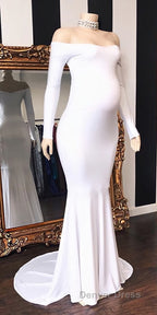 Long Mermaid Off The Shoulder Pregnant Prom Dresses with Sleeves