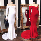 Long Mermaid Off The Shoulder Pregnant Prom Dresses with Sleeves