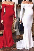 Long Mermaid Off The Shoulder Pregnant Prom Dresses with Sleeves
