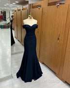 Long Mermaid Prom Dresses Navy Blue Off The Shoulder Sweetheart Sleeveless