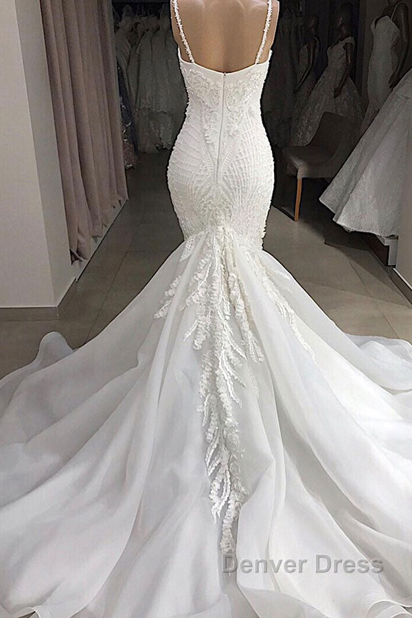 Long Mermaid Spaghetti Strap Appliques Lace Wedding Dresses Secondary image