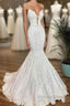 Long Mermaid Strapless Appliques Lace Satin Wedding Dresses