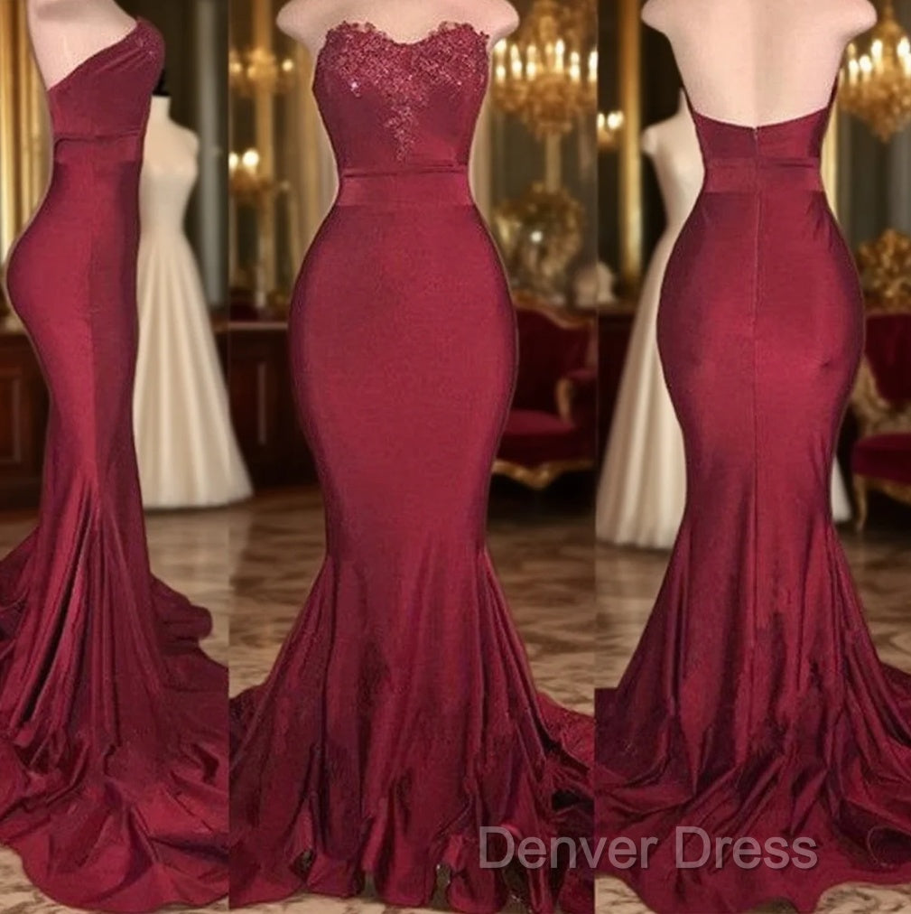 Long Mermaid Strapless Burgundy Prom Dresses Main image