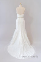 Long Mermaid Strapless Tulle Lace Wedding Dresses