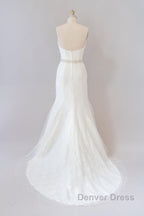 Long Mermaid Strapless Tulle Lace Wedding Dresses