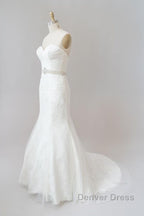 Long Mermaid Strapless Tulle Lace Wedding Dresses