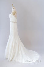 Long Mermaid Strapless Tulle Lace Wedding Dresses