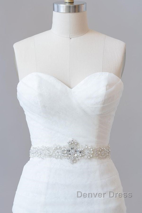 Long Mermaid Strapless Tulle Lace Wedding Dresses