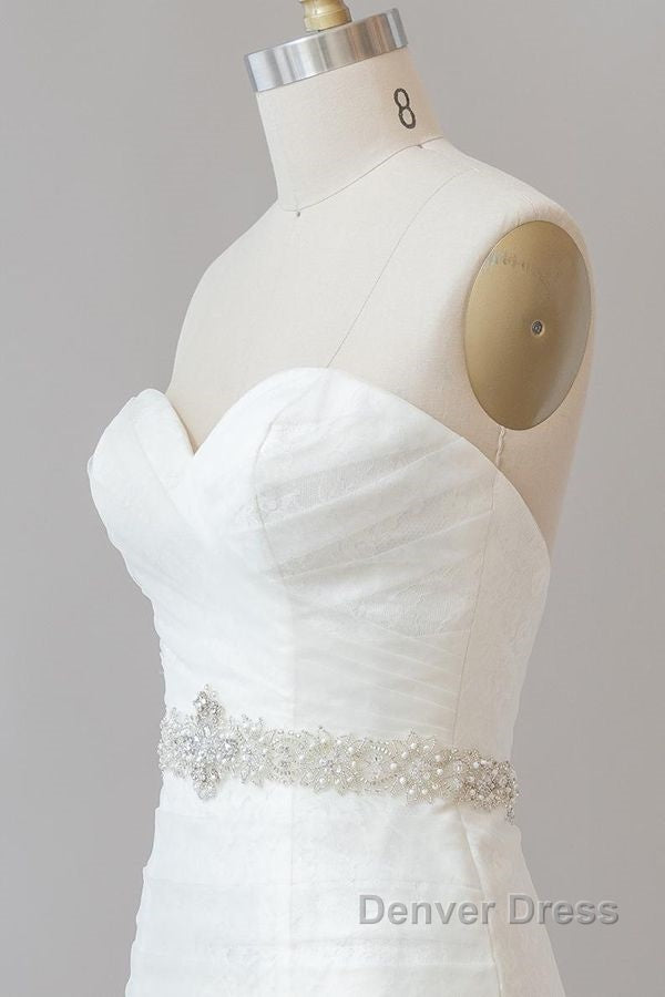 Long Mermaid Strapless Tulle Lace Wedding Dresses