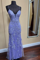 Long Mermaid Straps Formal Dresses Lace Appliques
