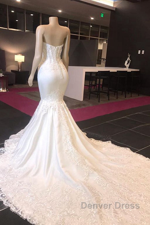 Long Mermaid Sweetheart Appliques Lace Wedding Dresses Secondary image