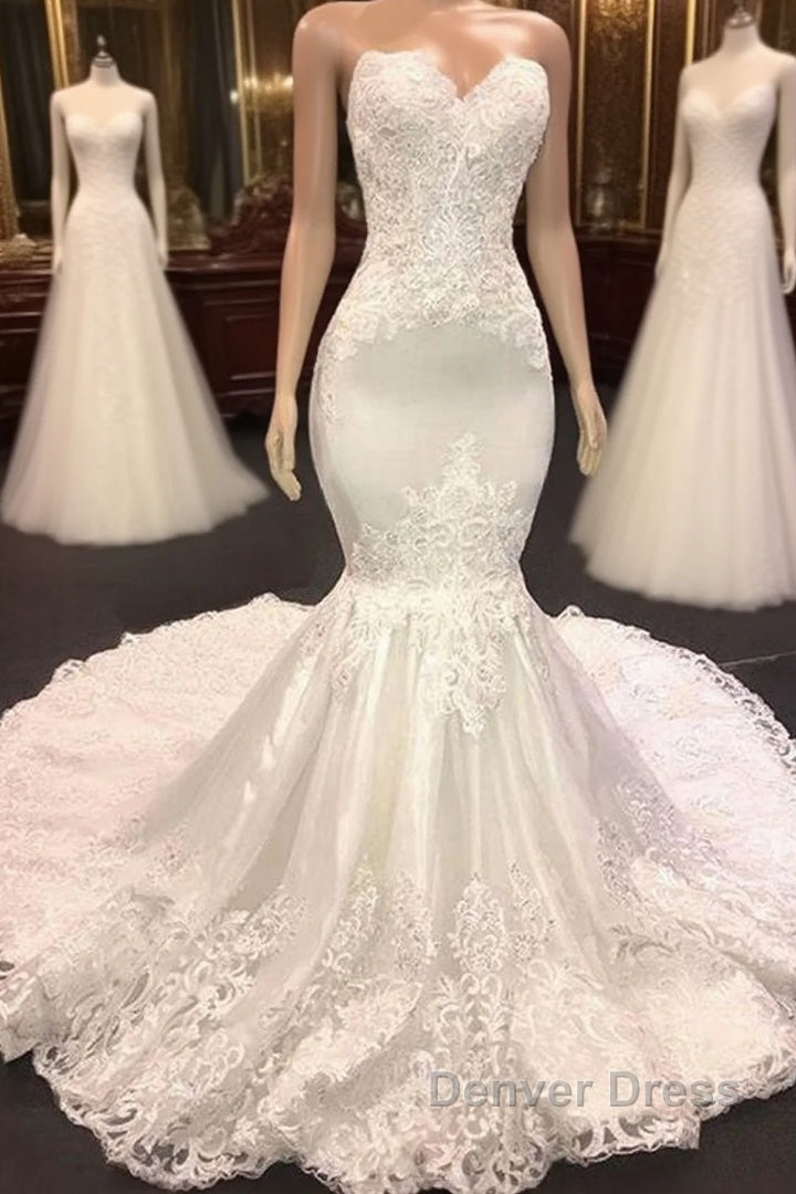 Long Mermaid Sweetheart Appliques Lace Wedding Dresses Main image