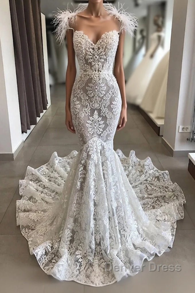 Long Mermaid Sweetheart Beading Appliques Lace Wedding Dresses Main image