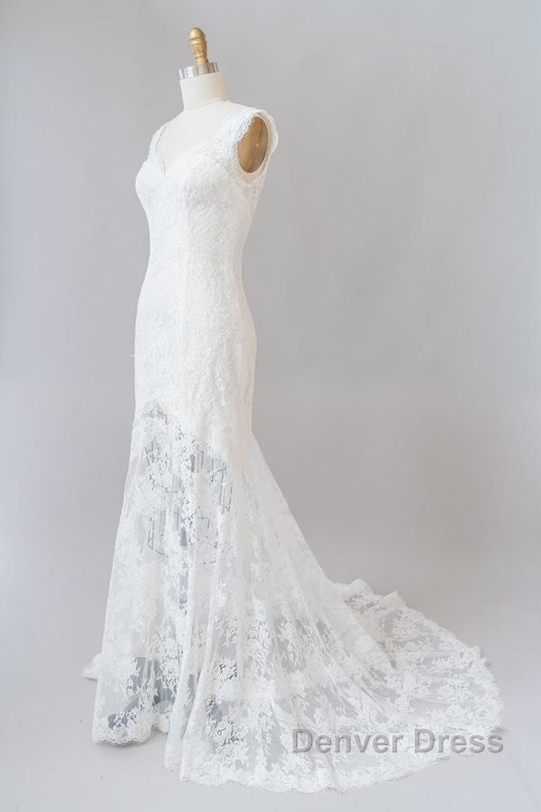 Long Mermaid Sweetheart Lace Backless Wedding Dresses