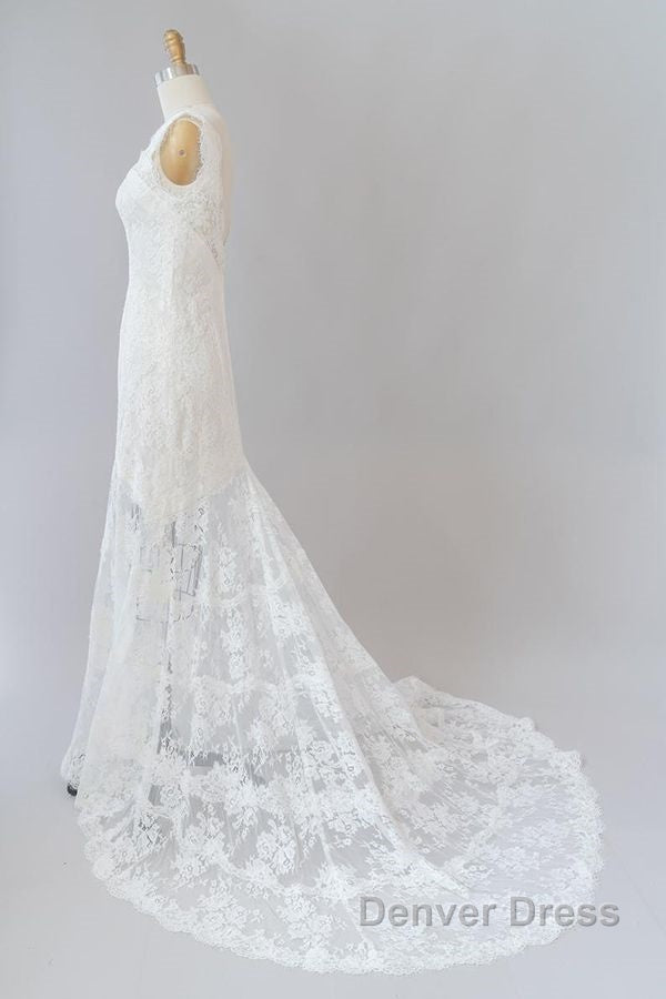 Long Mermaid Sweetheart Lace Backless Wedding Dresses