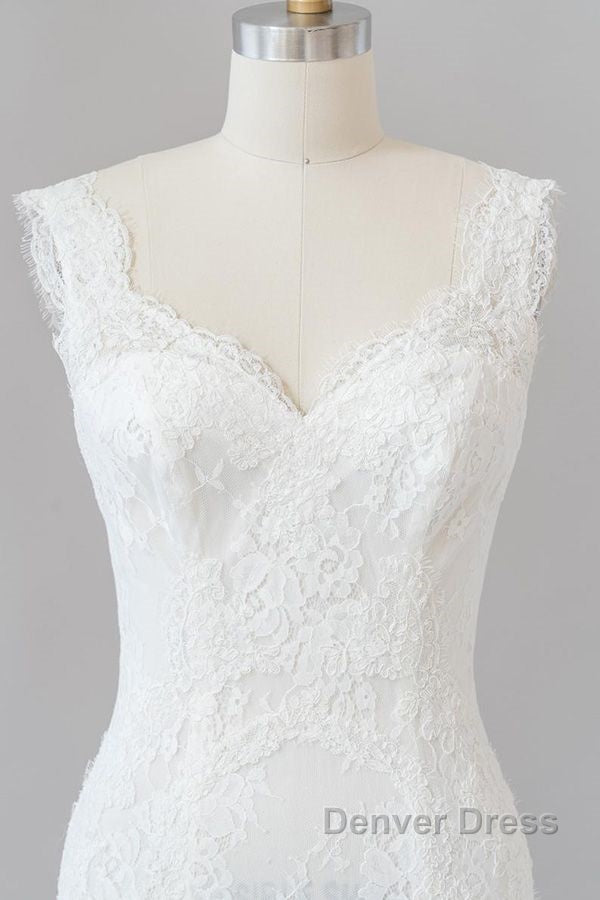 Long Mermaid Sweetheart Lace Backless Wedding Dresses