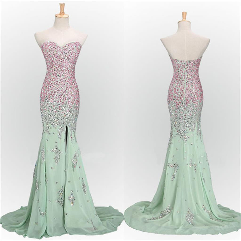 Long Mint Mermaid Sweetheart Sparkly Popular Unique Prom Dress