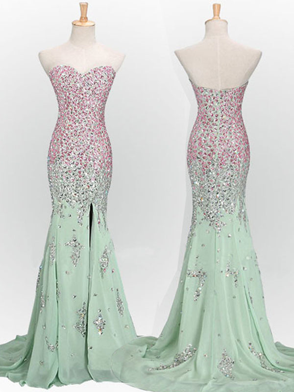 Long Mint Mermaid Sweetheart Sparkly Popular Unique Prom Dress