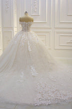 Long Off the Shoulder Sweetheart Ball Gowns Sequin Appliques Lace Wedding Dresses