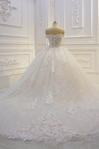 Long Off the Shoulder Sweetheart Ball Gowns Sequin Appliques Lace Wedding Dresses