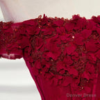 Long Prom Dress, Off Shoulder Dark Red Prom Dresses