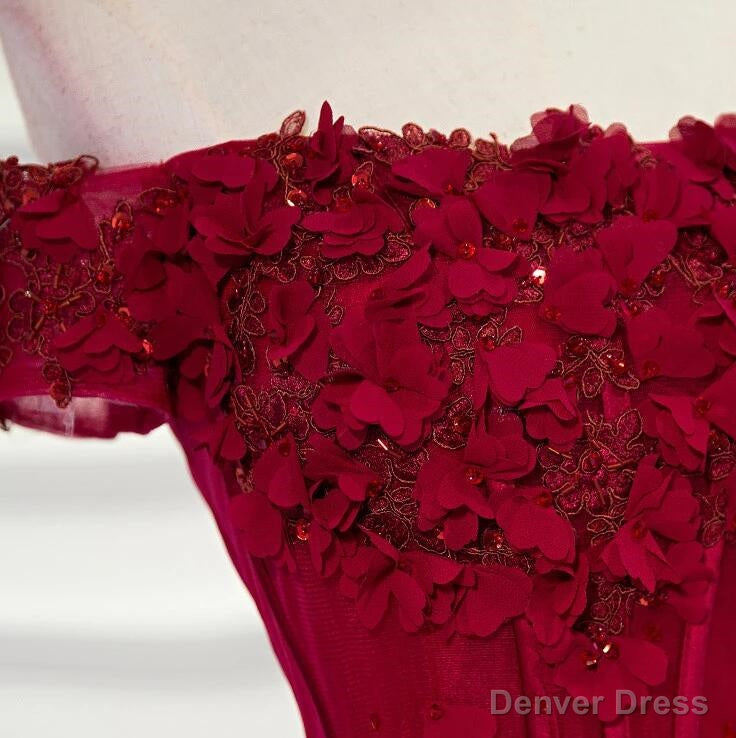 Long Prom Dress, Off Shoulder Dark Red Prom Dresses