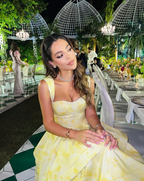 Vintage Pastel Yellow Ruffle Tiered A-Line Long Prom Dress