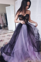Green/Purple Elegant Lace Tulle A-Line Long Tulle Prom Dress Prom Gowns Sexy Backless Wedding Dresses