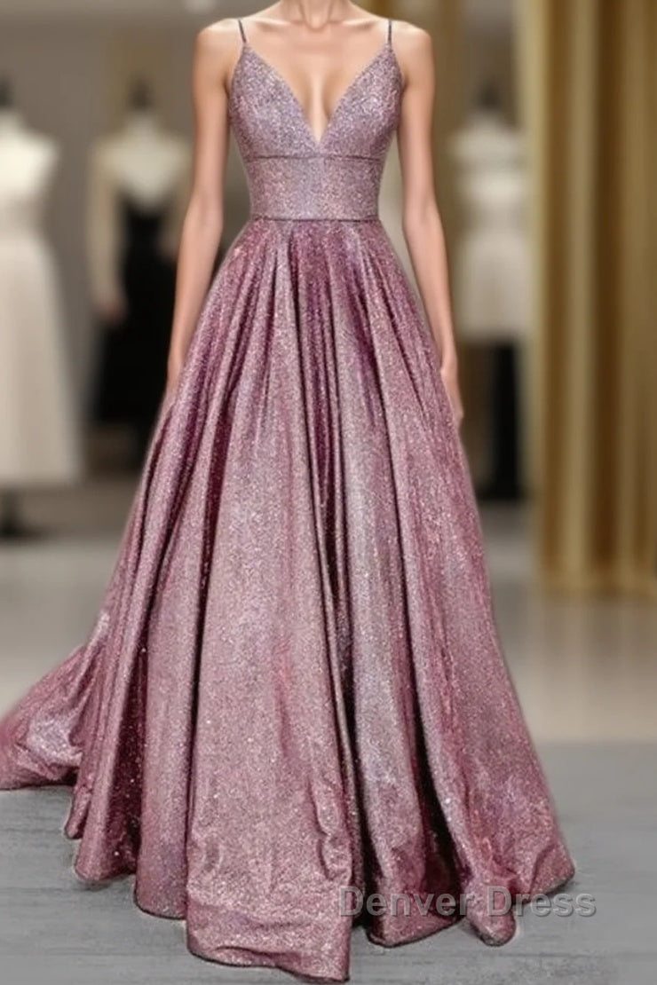 Long Prom Dresses Glitter V Neck With Pockets Main image