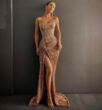 Long Prom Dresses Gold Mermaid Prom Gown