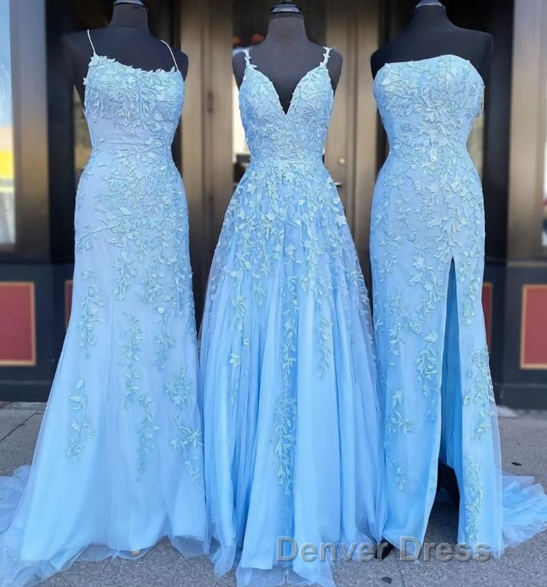 Long Prom Dresses with Applique,8th Graduation Dresses School Dance Sky Blue Formal Dresses Secondary image