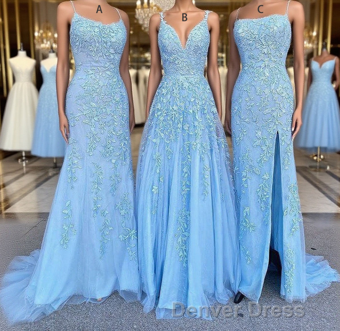 Long Prom Dresses with Applique,8th Graduation Dresses School Dance Sky Blue Formal Dresses Main image