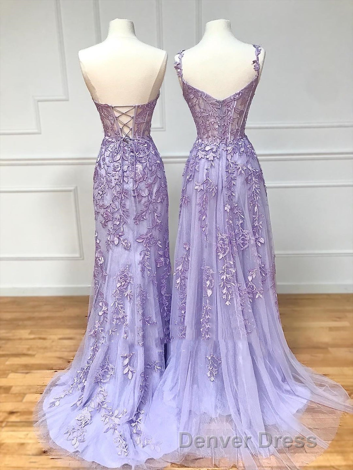Long Purple Lace Prom Dresses,Unique A Line Formal Evening Dresses Secondary image