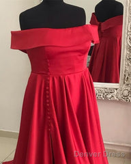 Long Red Plus Size Satin Off Shoulder Dress