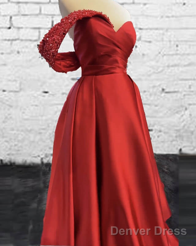 Long Red Satin One Shoulder Dress