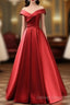Long Red Satin Prom Dresses  Off The Shoulder Evening Gowns