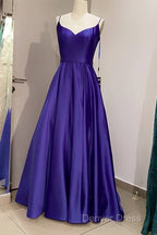 Long Royal Blue V Neck Prom Dresses Spaghetti Strap